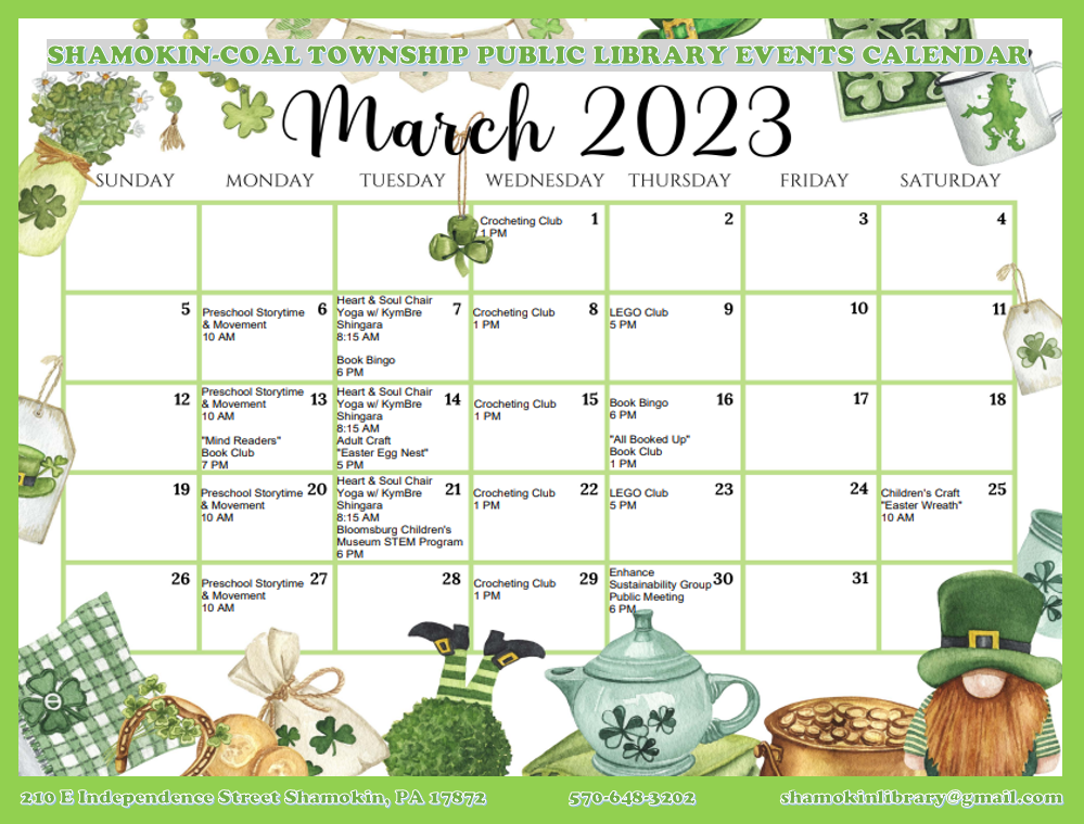 March 2023 Events Calendar ShamokinCoal Township Public Library