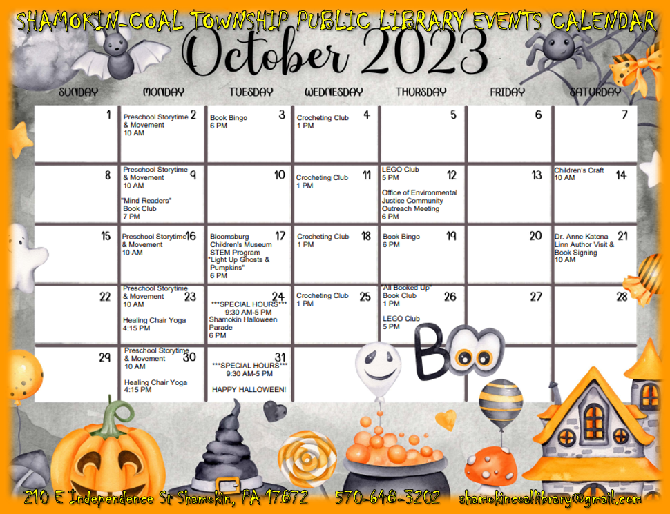 October 2023 Events Calendar ShamokinCoal Township Public Library