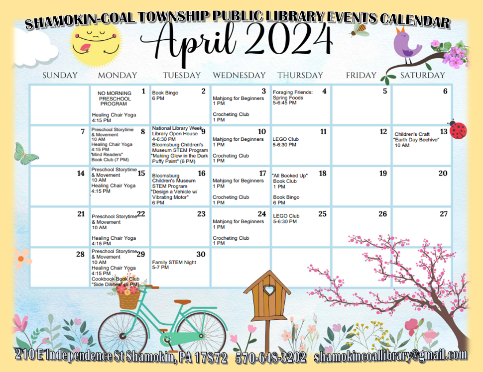 April 2024 Events Calendar ShamokinCoal Township Public Library